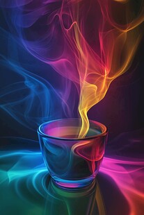 多彩烟雾中的神秘玻璃杯