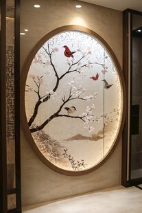 梅花鸟影圆形艺术装置