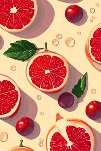 柚子与蔓越莓的果蔬图案