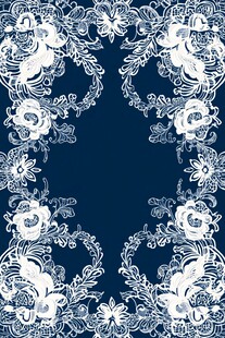 蓝色背景下的白色蕾丝花纹