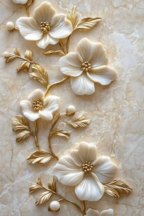 米黄大理石背景上的白色花卉装饰
