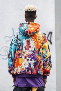 街头艺术风格的花卉连帽衫