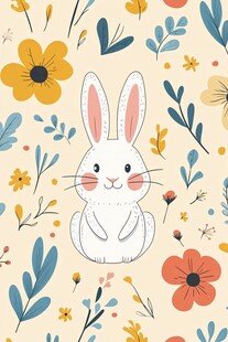 春日可爱兔子与花卉图案