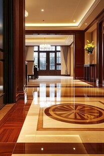 豪华室内设计 木地板和吊灯