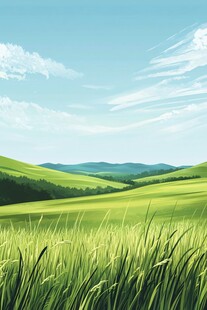 绿色丘陵与蓝天白云