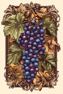 葡萄与藤蔓的复古风格插图