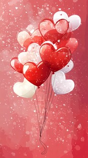 浪漫的红色气球与雪花飞舞