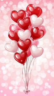 粉色背景下的心形气球