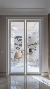 豪华室内设计 雕花玻璃门 现代家具 浅色系 宁静氛围
