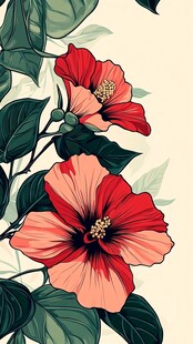 鲜艳的红花与绿叶