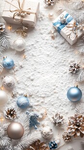 圣诞雪景礼物与装饰