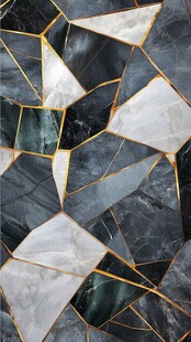 几何大理石纹理与金色线条