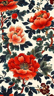 红色花卉图案