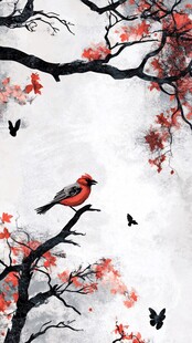 红鸟梅花诗意图