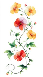 五彩缤纷的花朵与绿叶藤蔓