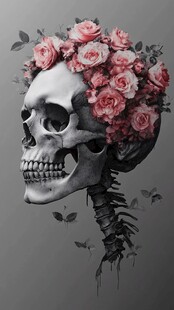 骷髅与花卉的并置