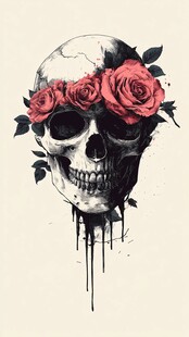 骷髅与玫瑰的并置