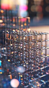 金属网格与城市灯光