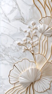 金线花卉图案在石材背景上