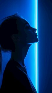 蓝色灯光下的女性侧面轮廓