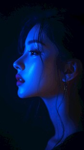 蓝色梦境中的女子