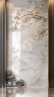 豪华大理石背景与金色花卉图案