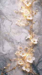 金色花卉与灰色大理石背景