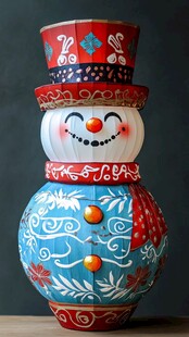 彩绘雪人陶瓷摆件