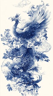 神话中的凤凰与花卉的交响曲