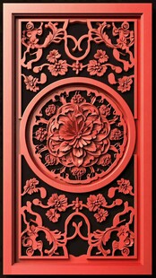 红色木雕花纹板