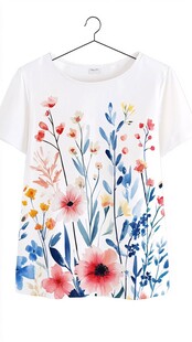 水彩花卉印花T恤