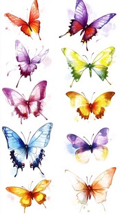 多彩蝴蝶水彩画作品