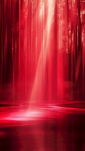 神秘红光下的森林