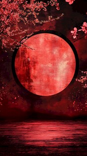 血月下的樱花飘落