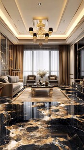 豪华客厅 金色点缀 大理石地板