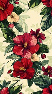 红色花卉图案