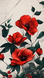 红色花卉艺术作品