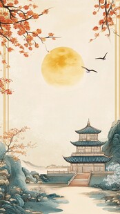 秋月古风山水画