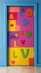 多彩字母与心形门饰