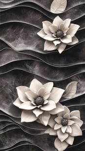 波浪背景上的立体花朵