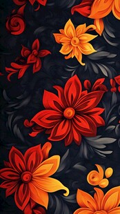 红色与黄色花卉图案