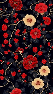 红色花卉图案的织物
