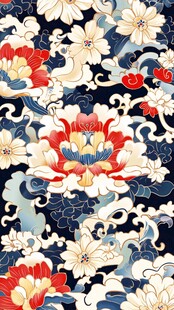 中国风云纹花卉图案