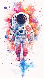 宇航员在彩色宇宙中漫游