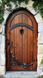 拱形木门与铁艺装饰