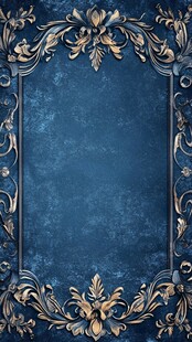 复古蓝金框纹背景