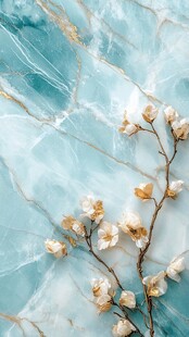 金色花瓣与青绿色大理石纹理