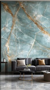现代客厅 青绿色大理石墙