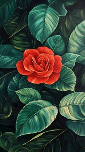 绚烂红玫瑰 翠绿叶丛中