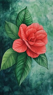 红山茶与绿叶共舞